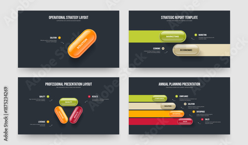 Business Portfolio One Two Three Four Option Diagram Frame Design Vector Illustration Set. Product Strategy 1 2 3 4 Step Infographic Slide Layout Bundle.