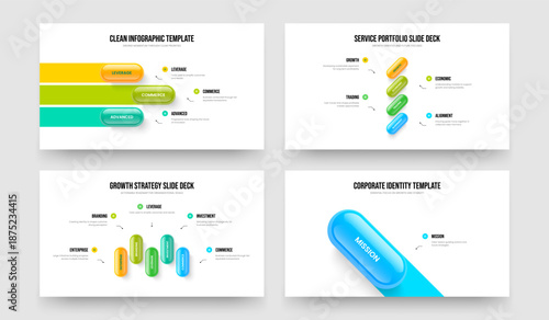 Marketing Visualization 3 4 5 1 Element Diagram Slideshow Template Bundle. Company Proposal Three Four Five One Option Infographic Presentation Design Vector Illustration Set.