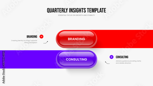 Advertising Showcase 2 Element Diagram Presentation Layout. Company Strategy Two Step Infographic Frame Template. Business Solution Slideshow Design Vector Illustration.