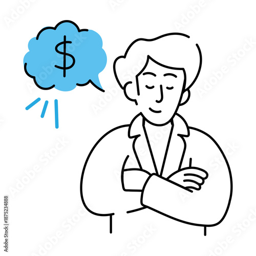 A drawing style illustration depicting money thought