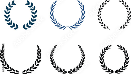 Laurel Wreath Icon set. A hand-drawn collection of laurel wreaths and branches, including laurel wreaths. Featuring elements of herbs, flowers, and plants, these wreaths symbolize awards, achievement.