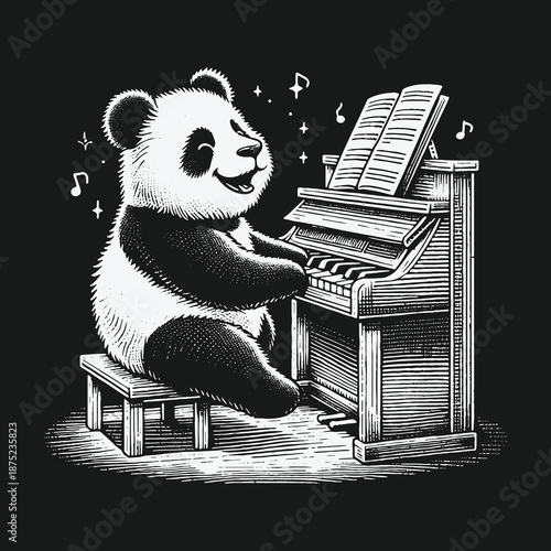 Panda Pianist: A Whimsical Performance in Black and White.