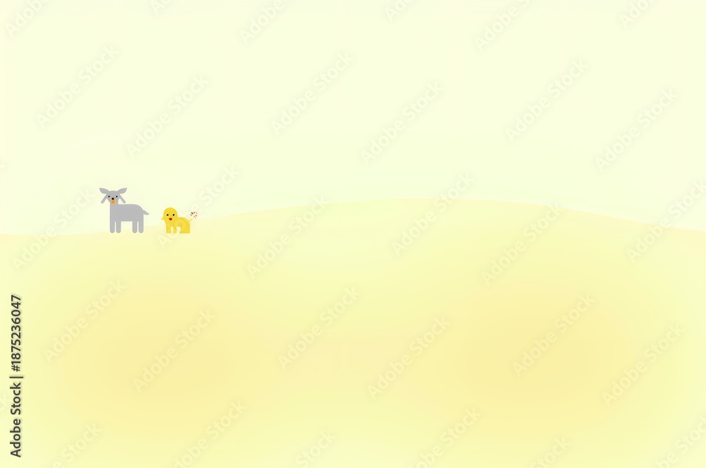 Fototapeta premium Lamb and puppy playing on grassy hill