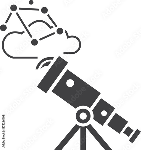 Astronomy telescope with cloud and constellations for science and education
