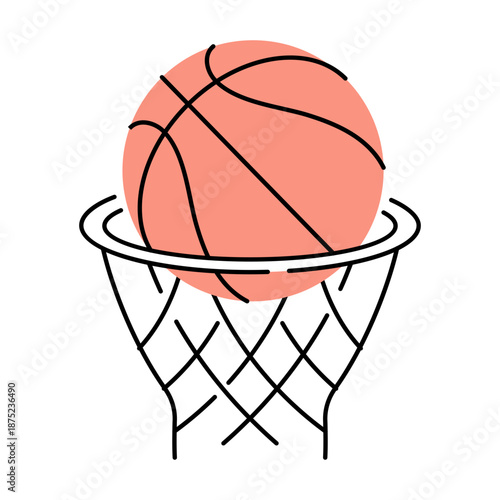 A doodle style illustration showing a basketball hoop