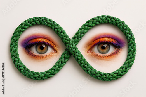 Infinity Vision Through Green Rope Frame with Colorful Eye Makeup