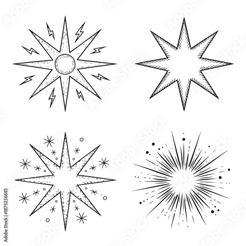Vintage Starburst & Explosion Set – Hand‑Drawn Engraved Sparks Illustration