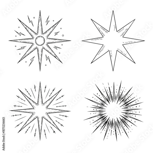 Vintage Starburst & Explosion Set – Hand‑Drawn Engraved Sparks Illustration