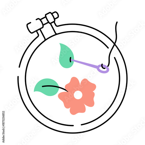 A sketchy style illustration depicting an embroidery hoop