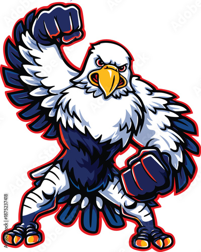Muscular Eagle Mascot Punching Pose Cartoon Vector Illustration