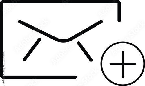 Black and white of envelope with plus sign symbol