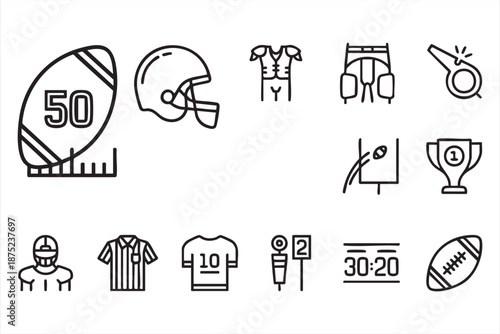 American football icons for game analytics, team performance dashboards