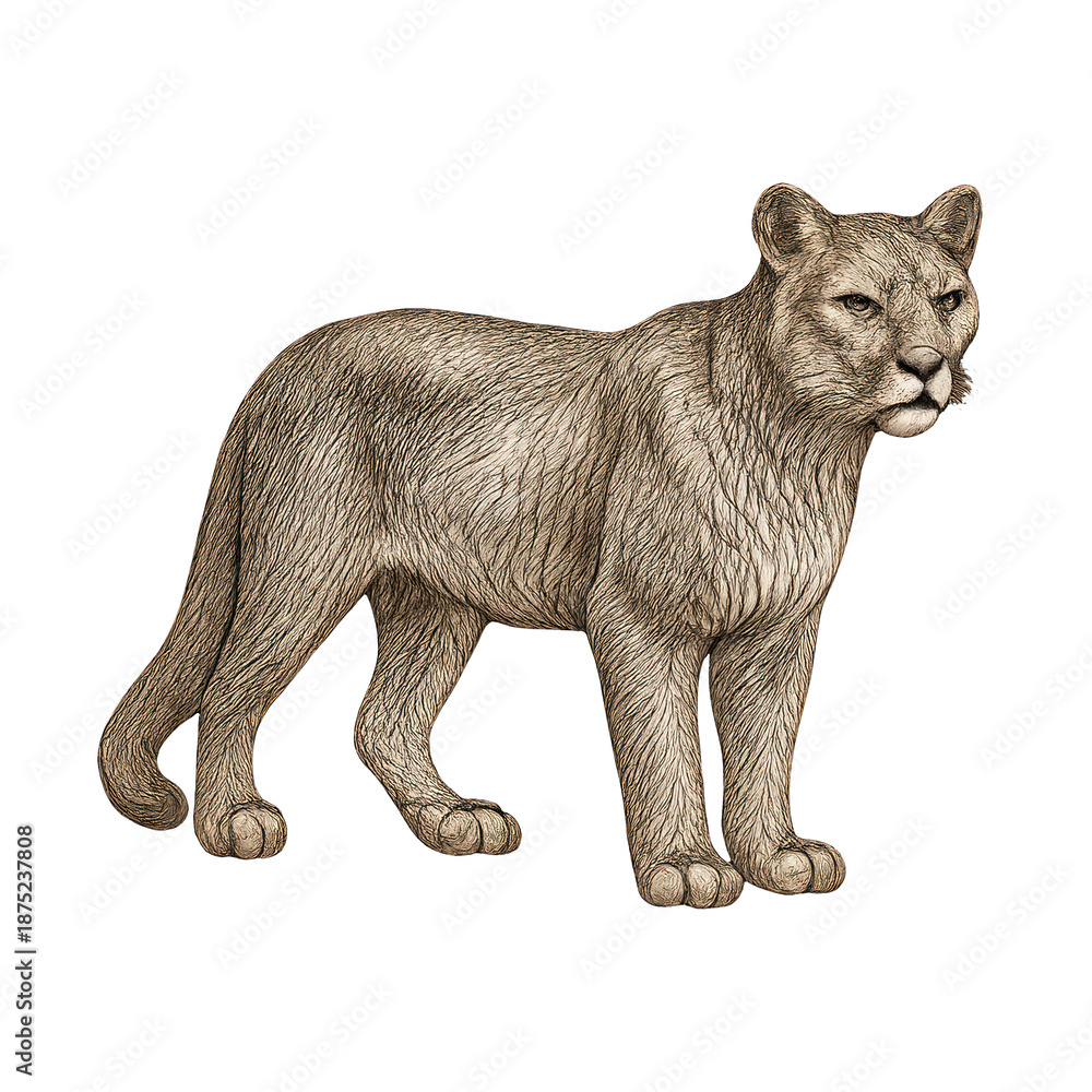Obraz premium PNG Detailed cougar illustration in sepia.