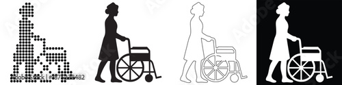 Caring person pushing a wheelchair, symbolizing support and assistance for mobility challenges.