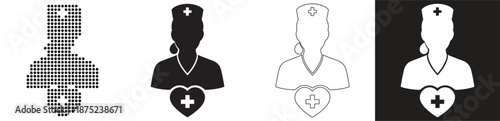 Caring nurse icon with heart and cross symbol representing healthcare and compassion