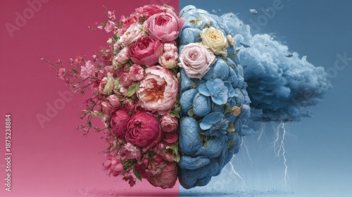 World Bipolar Day poster visualizing brain contrast emotional states awareness psychiatry psychology research education advocacy science balance through bold color symbolism campaign optimism