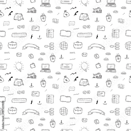 Doodle business plan seamless pattern, startup growth idea element background