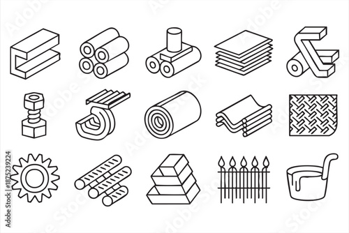 Steel and Metal Manufacturing Icons for Industrial Web Templates
