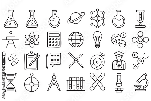 Chemistry Physics Biology Outline Icons for Learning Interfaces