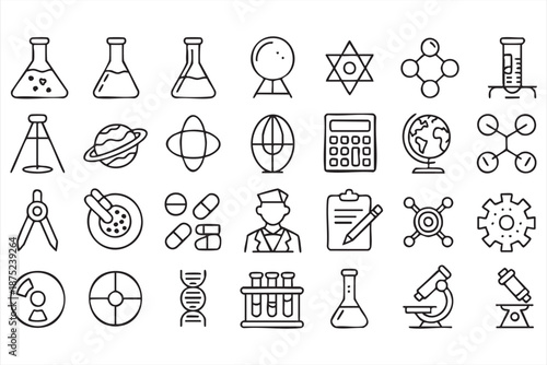Laboratory and Research Line Icons for School Web Platforms