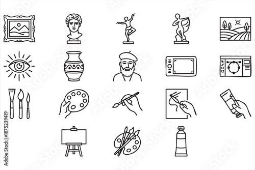 Fine Art Outline Icons for Exhibition and Studio Dashboards
