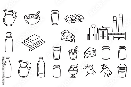 Dairy Product Line Icons for Kitchen and Grocery Templates