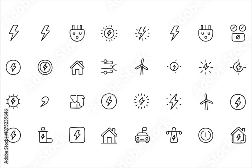 Electric Vehicle and Green Power Line Icons for Web Platforms
