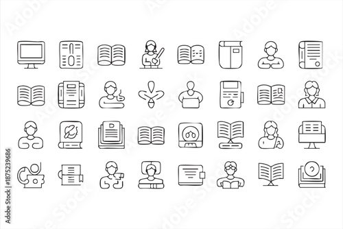 Digital Classroom Line Icons for Mobile Apps and Training Portals