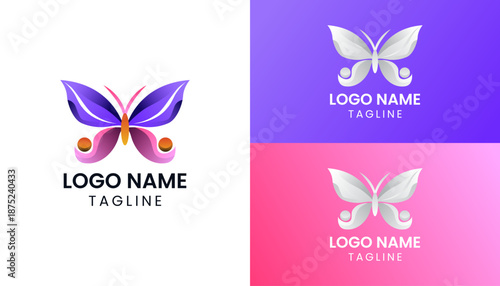 Minimalist flying butterfly logo design template vector illustration