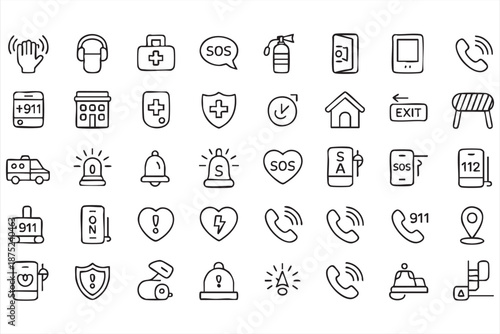 Emergency Alert Line Icons for Crisis Management Dashboards