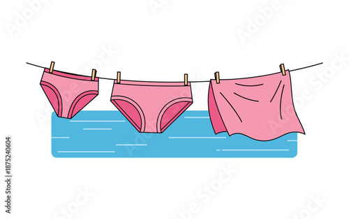 Pink Underwear Hanging on a Clothesline Over Water