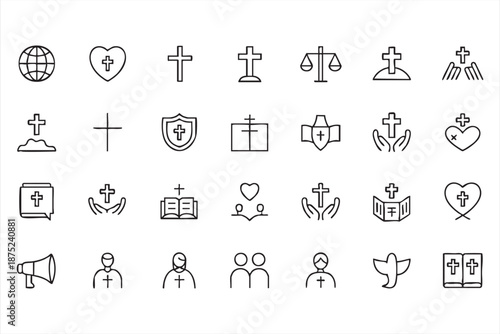 Christian Church Line Icons for Ministry Presentations and Worship Media