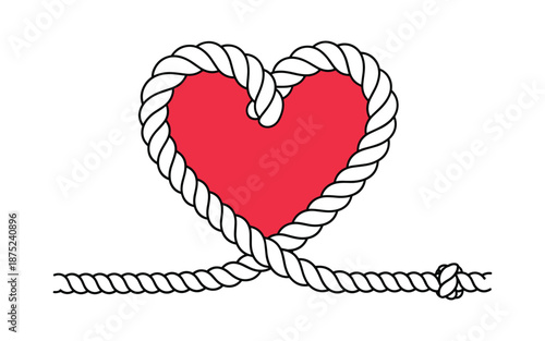 Red heart wrapped in white rope knot love