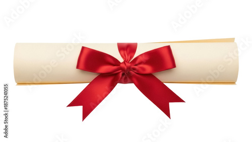 Tableau sur toile Diploma scroll with red ribbon isolated PNG on transparent background, graduatio