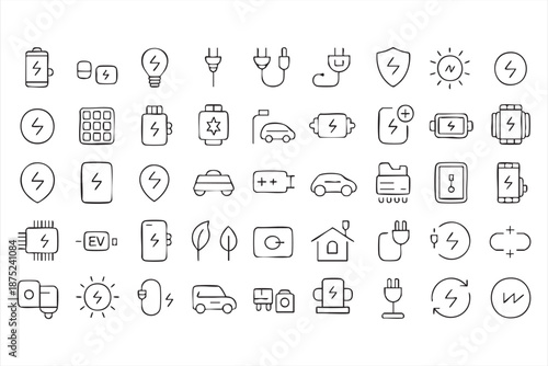 Electric Vehicle Charging Icons for Renewable Energy Dashboards and Apps