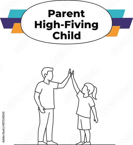 Black outline vector of parent and child giving a high five