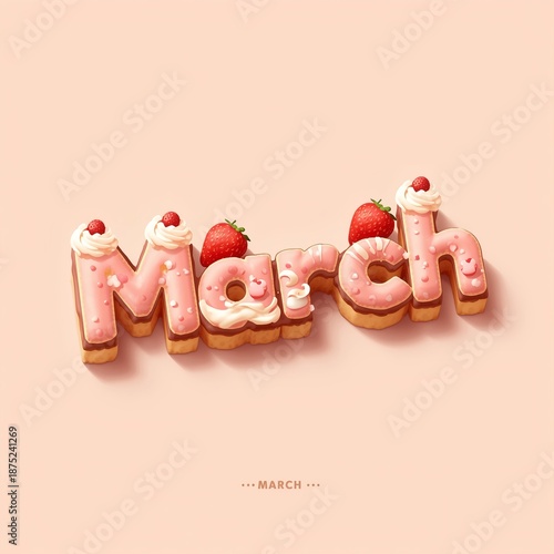 Wallpaper Mural High-quality dessert typography illustration of the word March with realistic cake, cream, and chocolate textures. Warm pastel palette, smooth lighting, and decorative sweets create a cozy bakery mood Torontodigital.ca