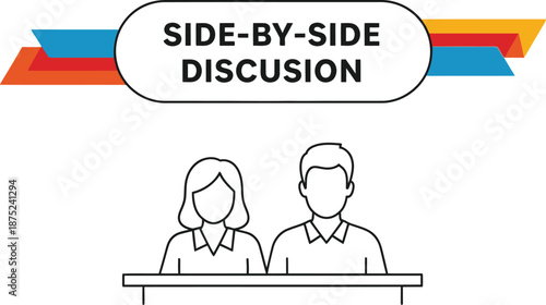 Black outline vector of two people standing side by side in discussion