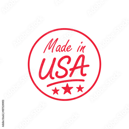 Made in USA script rubber stamp vector. Handwriten American product label badge. Minimalist black isolated seal