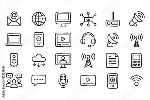 Internet Communication and Content Creation Outline Icons