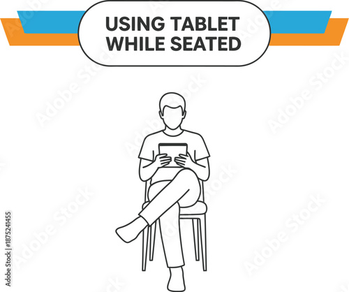 Black outline vector of proper seated posture while using a tablet