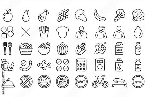 Vegetable Fruit and Protein Icons for Balanced Diet Platforms