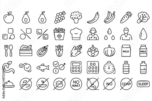 Restaurant Menu and Ingredient Outline Icons for Catering Templates
