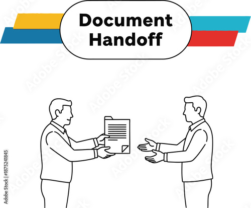 Black outline vector of business professionals exchanging documents