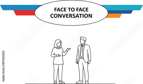 Black outline vector of two business professionals in face to face conversation