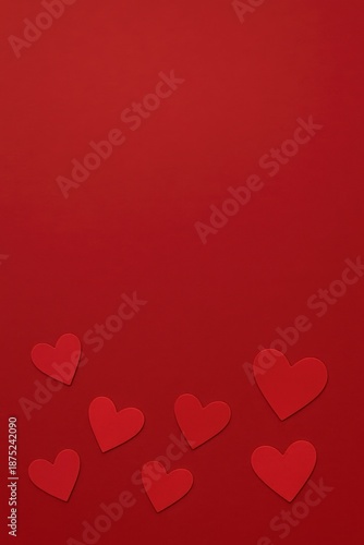 Vertical Red Valentine Background with Soft Hearts and Copy Space. Suitable for Valentines Day and year-round romantic use.