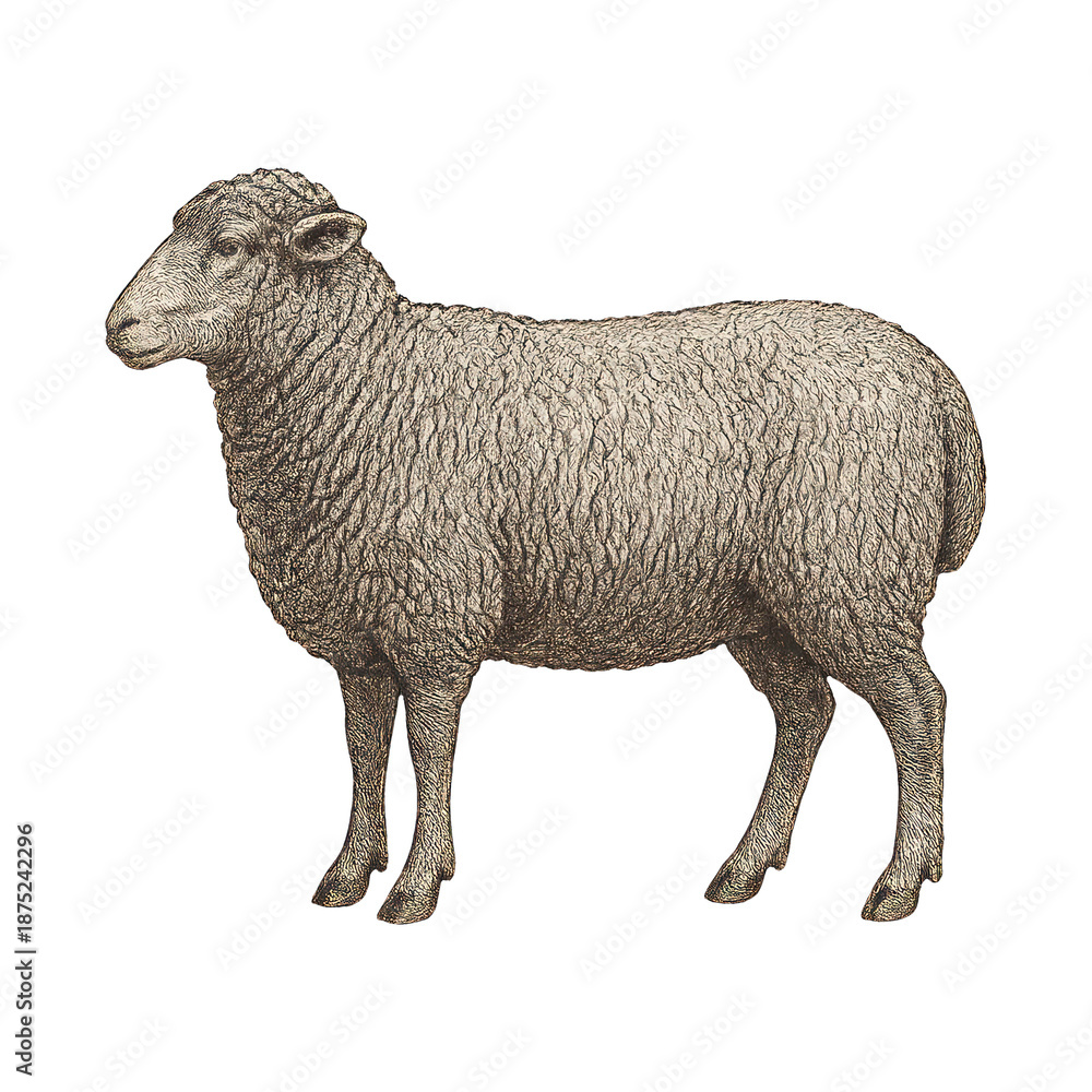 Obraz premium PNG Detailed vintage sheep illustration.