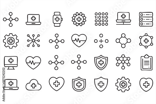 Medical Network Icons for Telemedicine and Digital Health Platforms