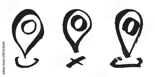 Set of hand drawn map pin Map marker pointer sign GPS and mapping tools Location pin symbol Pinpoint clipart in doodle style Single element for web, design