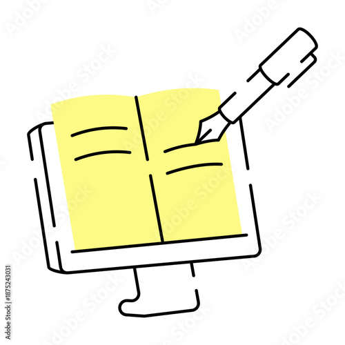 Hand drawn style illustration showing online learning